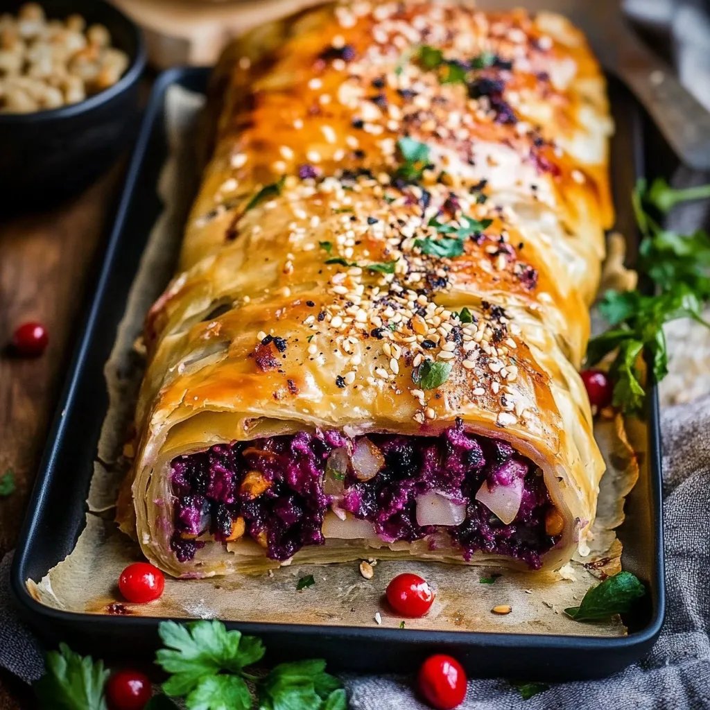 Vegetarischer Rotkohlstrudel