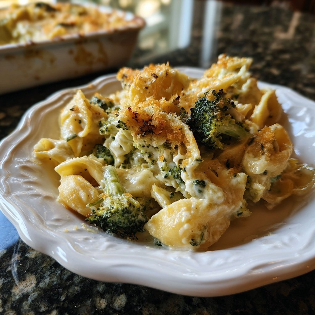 Vegetarischer Nudelauflauf mit Brokkoli