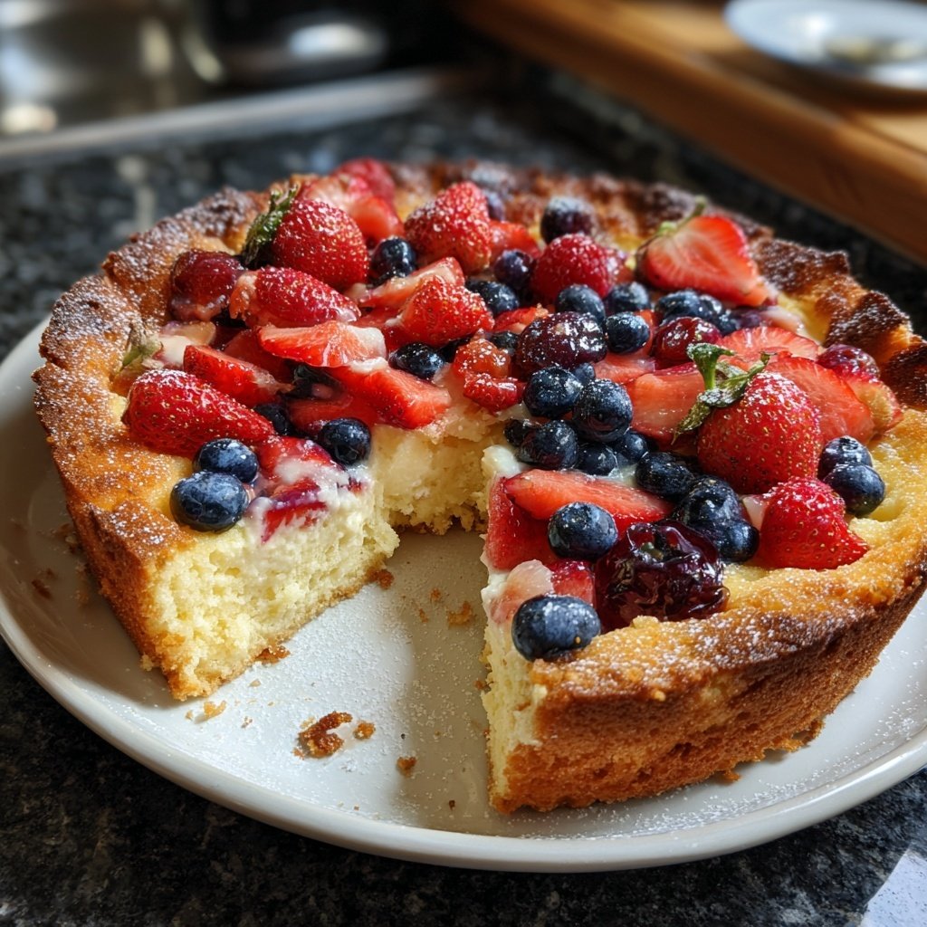 Blechkuchen mit Schmand und Früchten